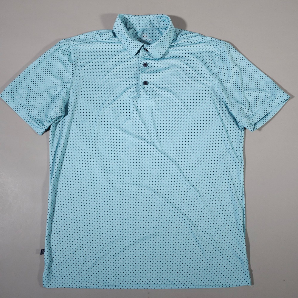 Mizzen+Main Polo Mens Large Blue Polka Dot Trim Fit Performance Golf Shirt
